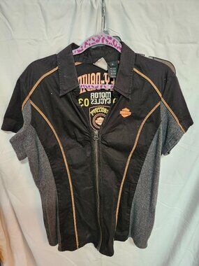 Vtg Harley-Davidson Zip Up Short Sleeve Shirt